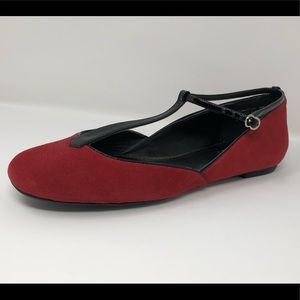 Oh Deer Babydoll Red Suede T Strap Flats.  Size 9